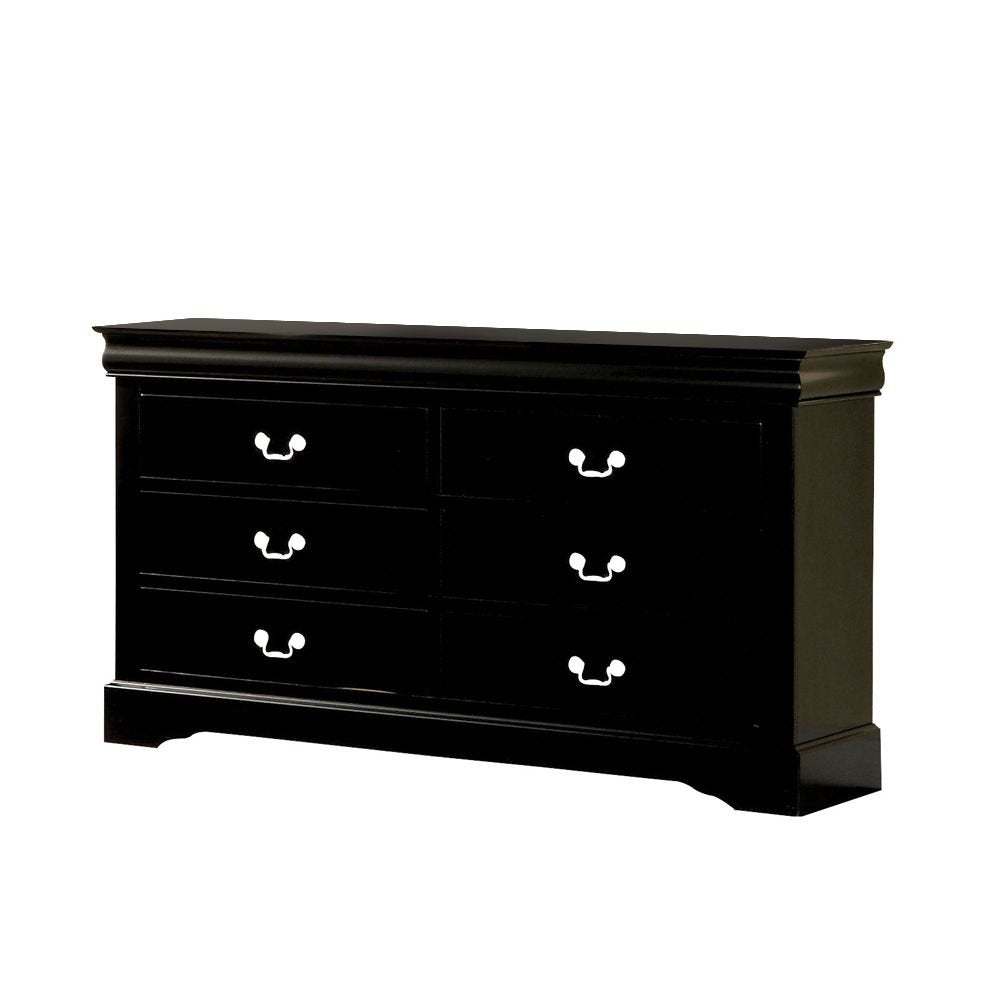 Black Solid and Manufactured Wood Six Drawer Double Dresser - 60-inch