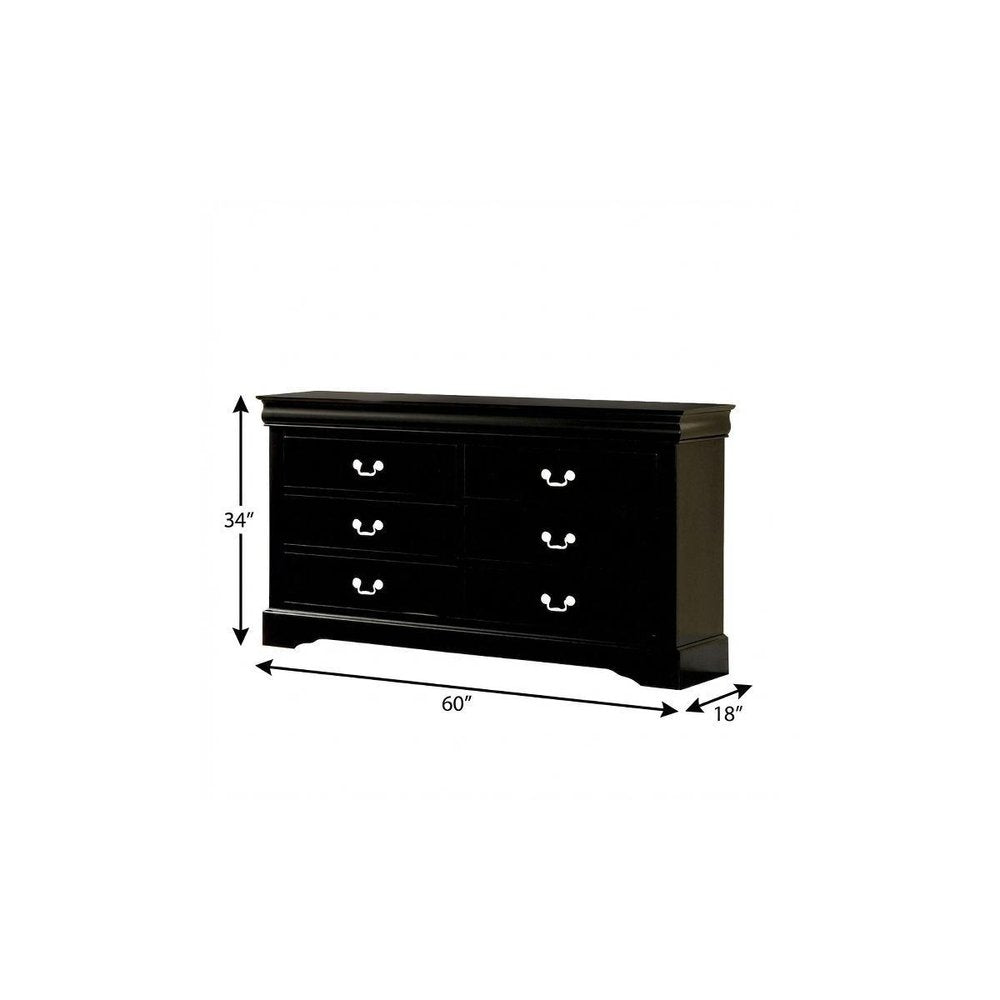 Black Solid and Manufactured Wood Six Drawer Double Dresser - 60-inch