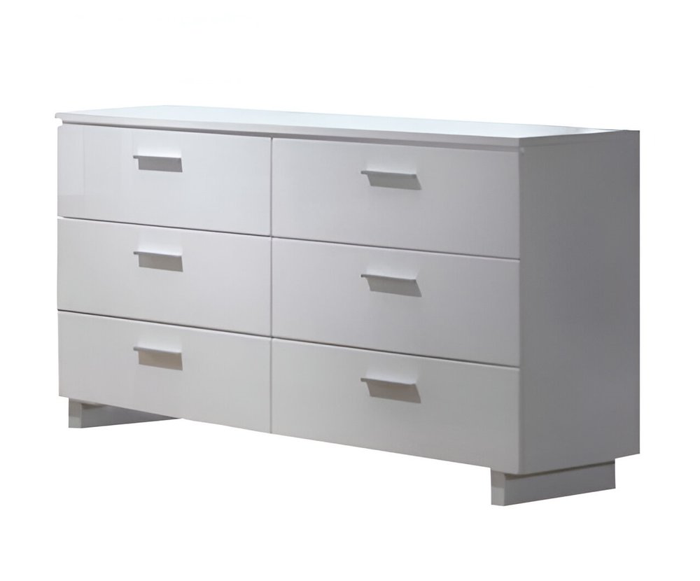 White Wood Six Drawer Double Dresser - 63-inch