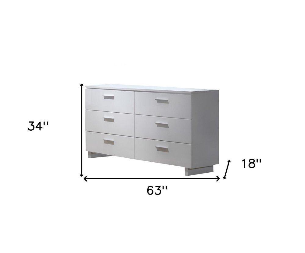 White Wood Six Drawer Double Dresser - 63-inch