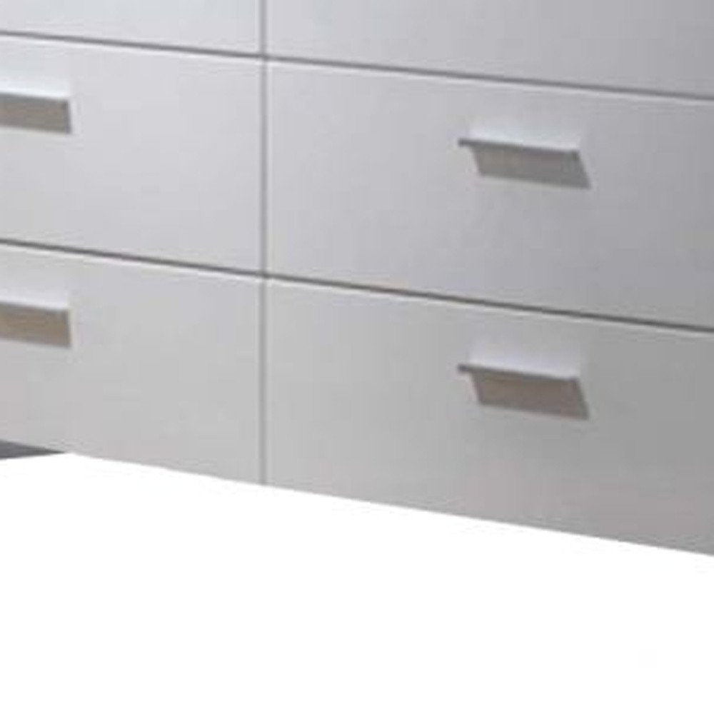White Wood Six Drawer Double Dresser - 63-inch