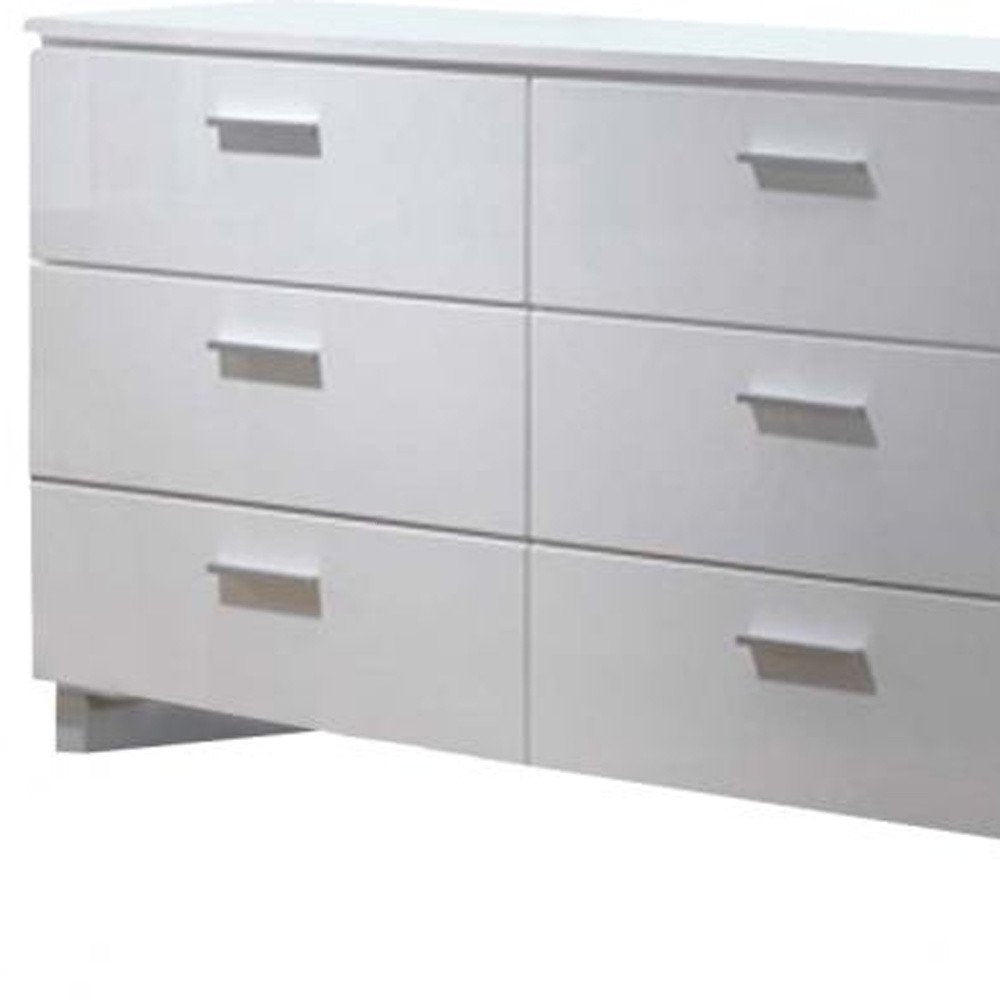 White Wood Six Drawer Double Dresser - 63-inch