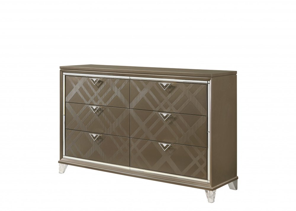 Champagne Solid and Manufactured Wood Six Drawer Double Dresser - 66-inch