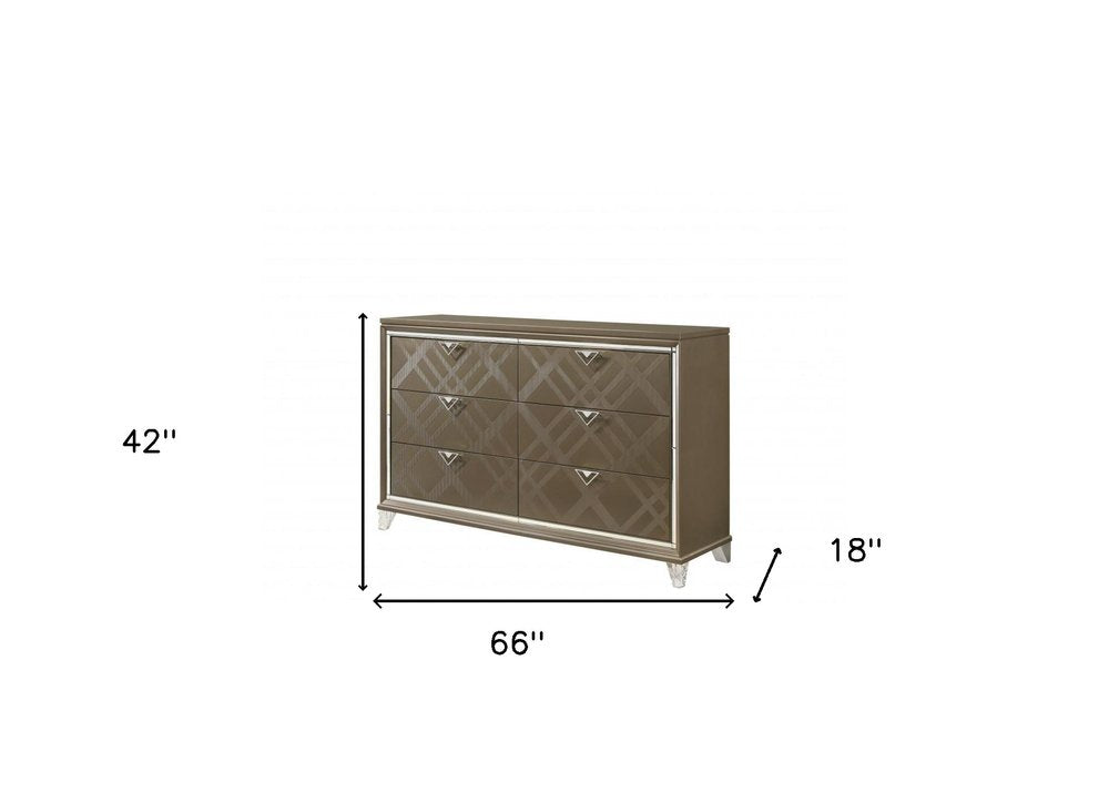 Champagne Solid and Manufactured Wood Six Drawer Double Dresser - 66-inch