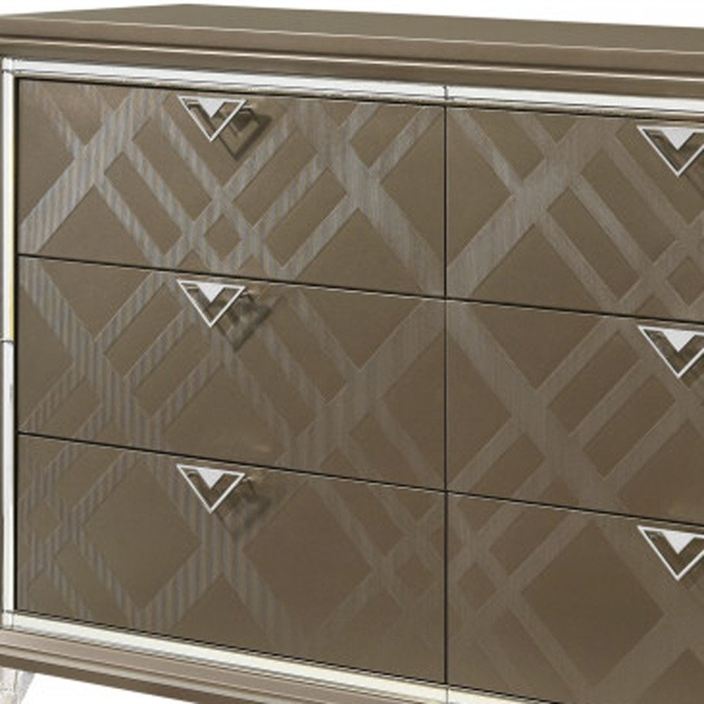 Champagne Solid and Manufactured Wood Six Drawer Double Dresser - 66-inch