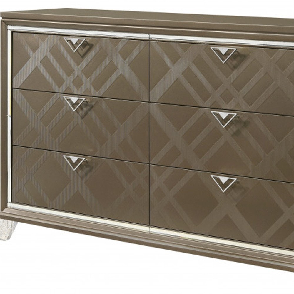 Champagne Solid and Manufactured Wood Six Drawer Double Dresser - 66-inch