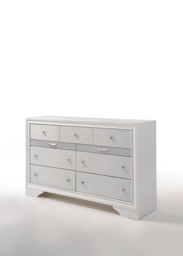 White Manufactured Wood Nine Drawer Triple Dresser - 63-inch