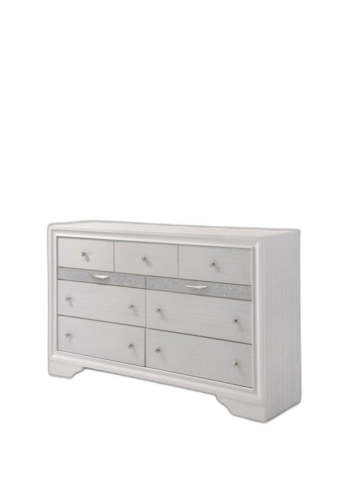 White Manufactured Wood Nine Drawer Triple Dresser - 63-inch