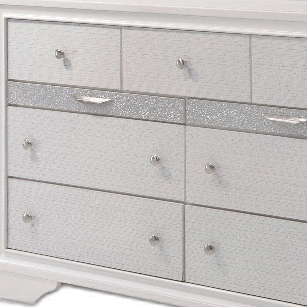 White Manufactured Wood Nine Drawer Triple Dresser - 63-inch