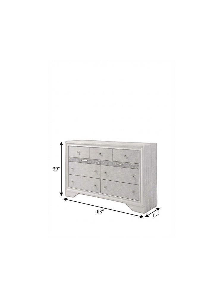 White Manufactured Wood Nine Drawer Triple Dresser - 63-inch