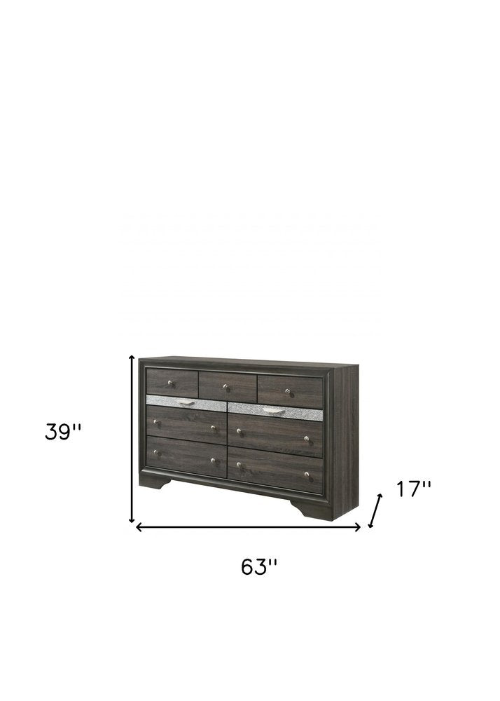 Gray Solid and Manufactured Wood Nine Drawer Triple Dresser - 63-inch