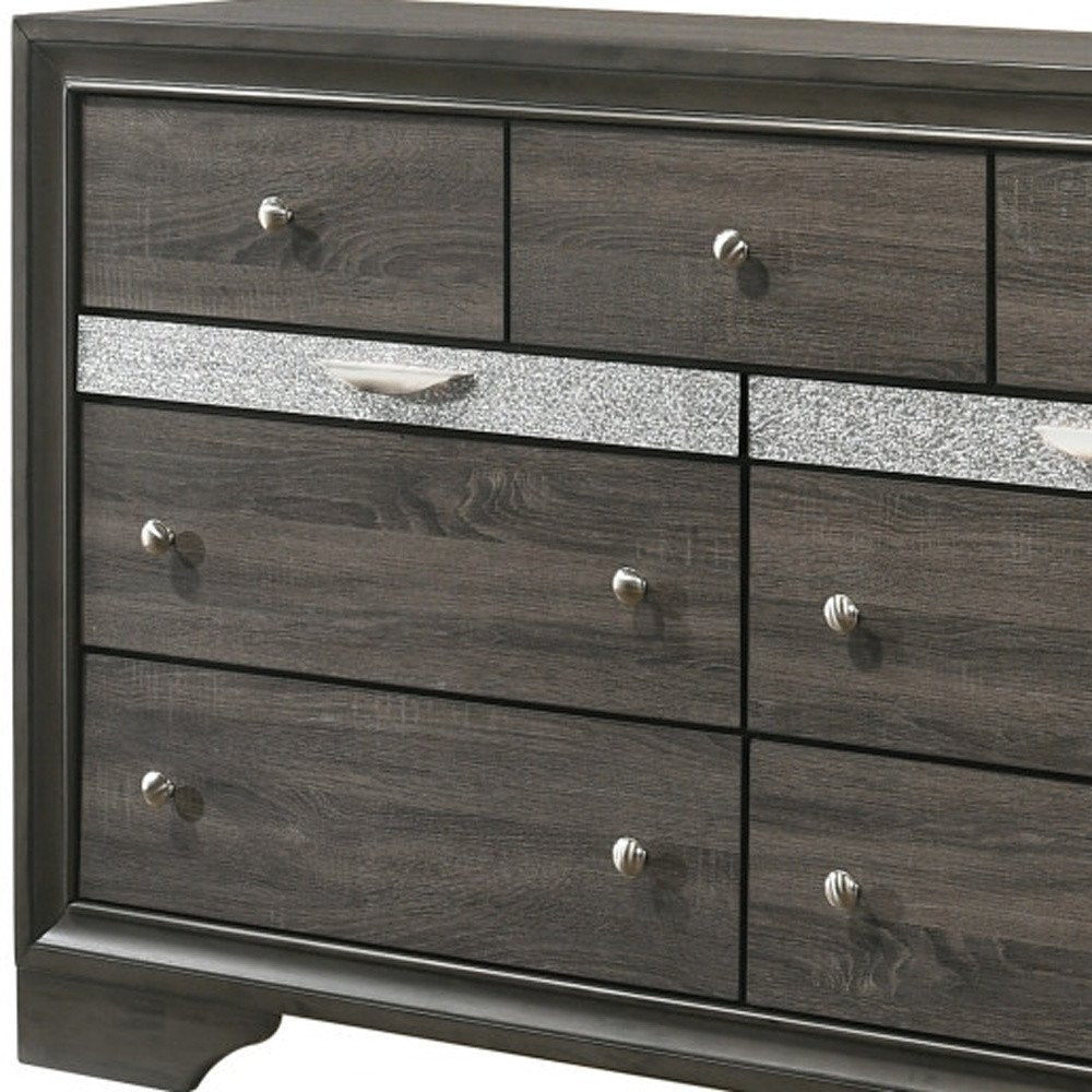 Gray Solid and Manufactured Wood Nine Drawer Triple Dresser - 63-inch