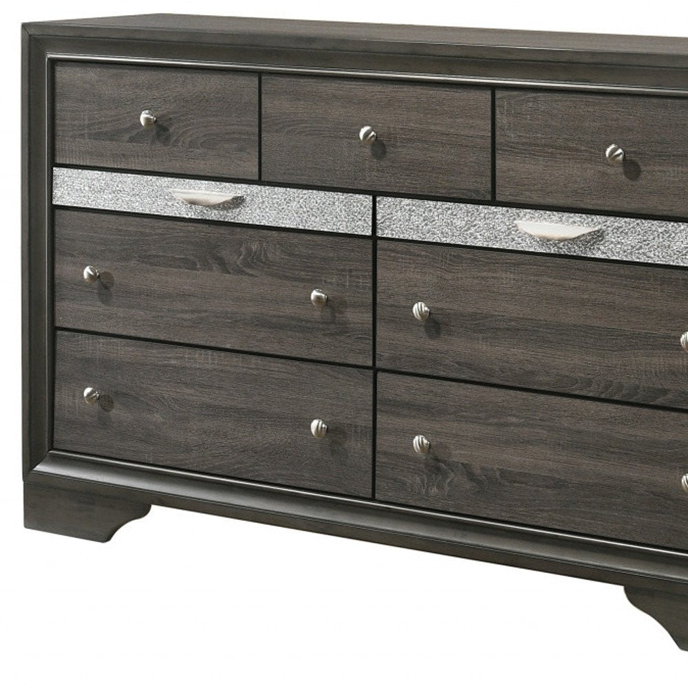 Gray Solid and Manufactured Wood Nine Drawer Triple Dresser - 63-inch