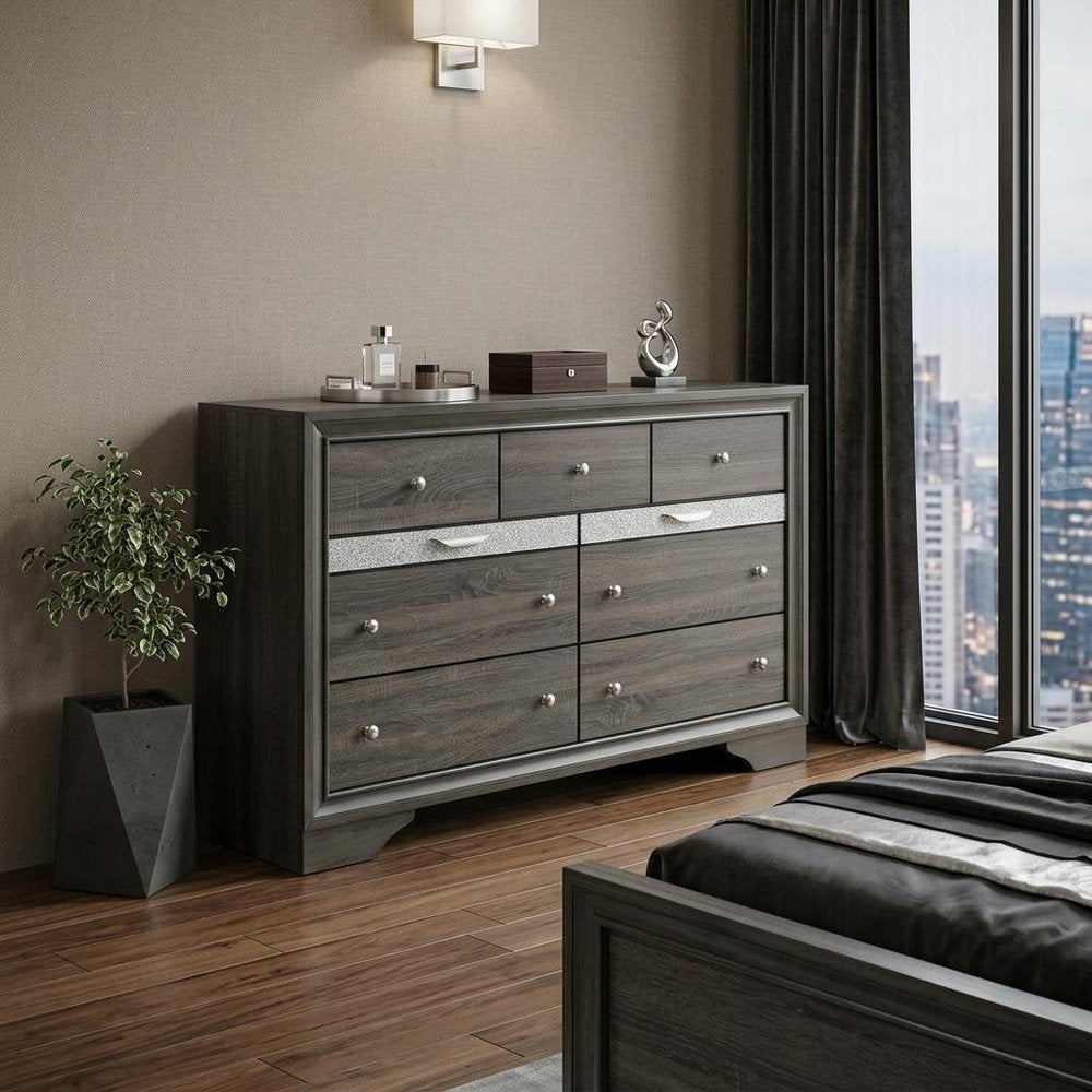 Gray Solid and Manufactured Wood Nine Drawer Triple Dresser - 63-inch
