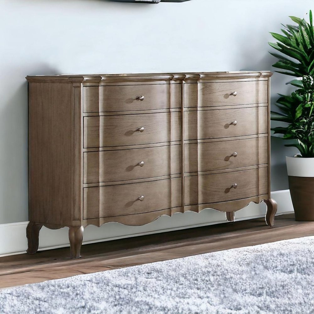 Taupe Solid and Manufactured Wood Eight Drawer Double Dresser - 64-inch
