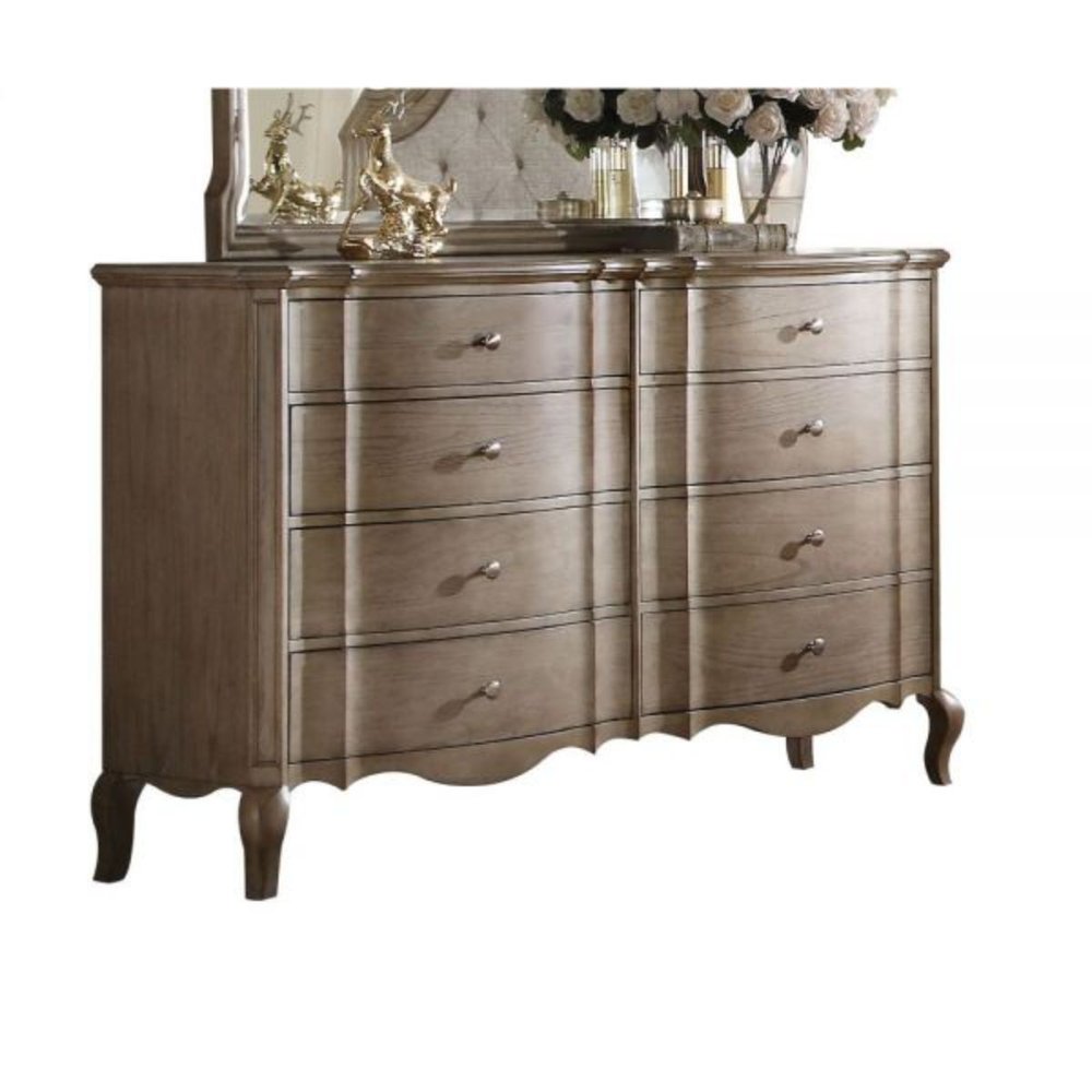 Taupe Solid and Manufactured Wood Eight Drawer Double Dresser - 64-inch