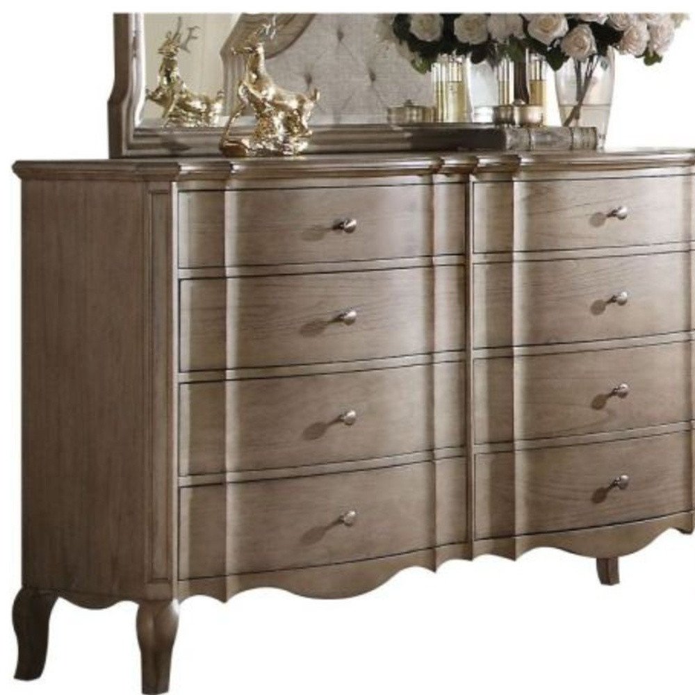 Taupe Solid and Manufactured Wood Eight Drawer Double Dresser - 64-inch