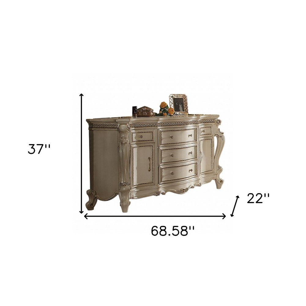 Pearl Solid and Manufactured Wood Five Drawer Triple Dresser - 69-inch