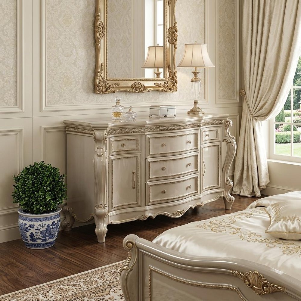 Pearl Solid and Manufactured Wood Five Drawer Triple Dresser - 69-inch