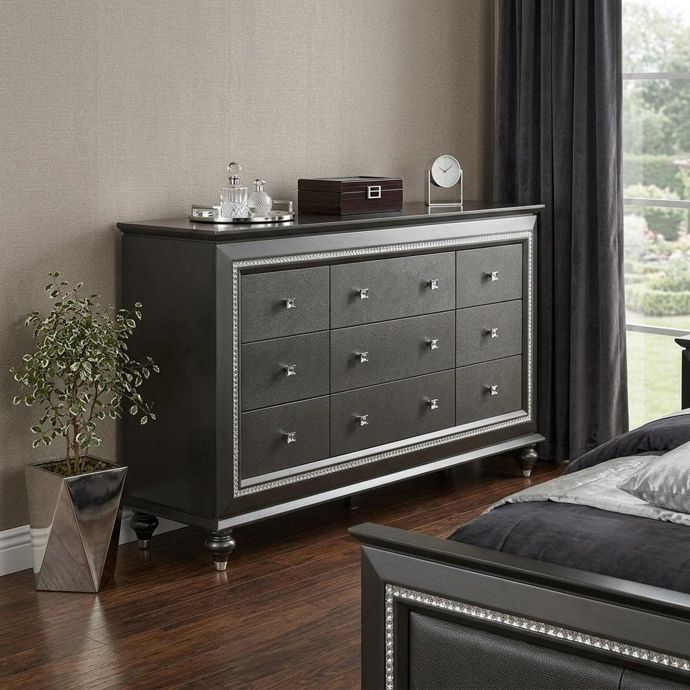Gray Solid and Manufactured Wood Nine Drawer Triple Dresser - 66-inch