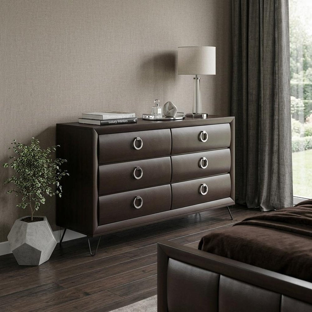 Merlot Solid and Manufactured Wood Six Drawer Double Dresser - 63-inch