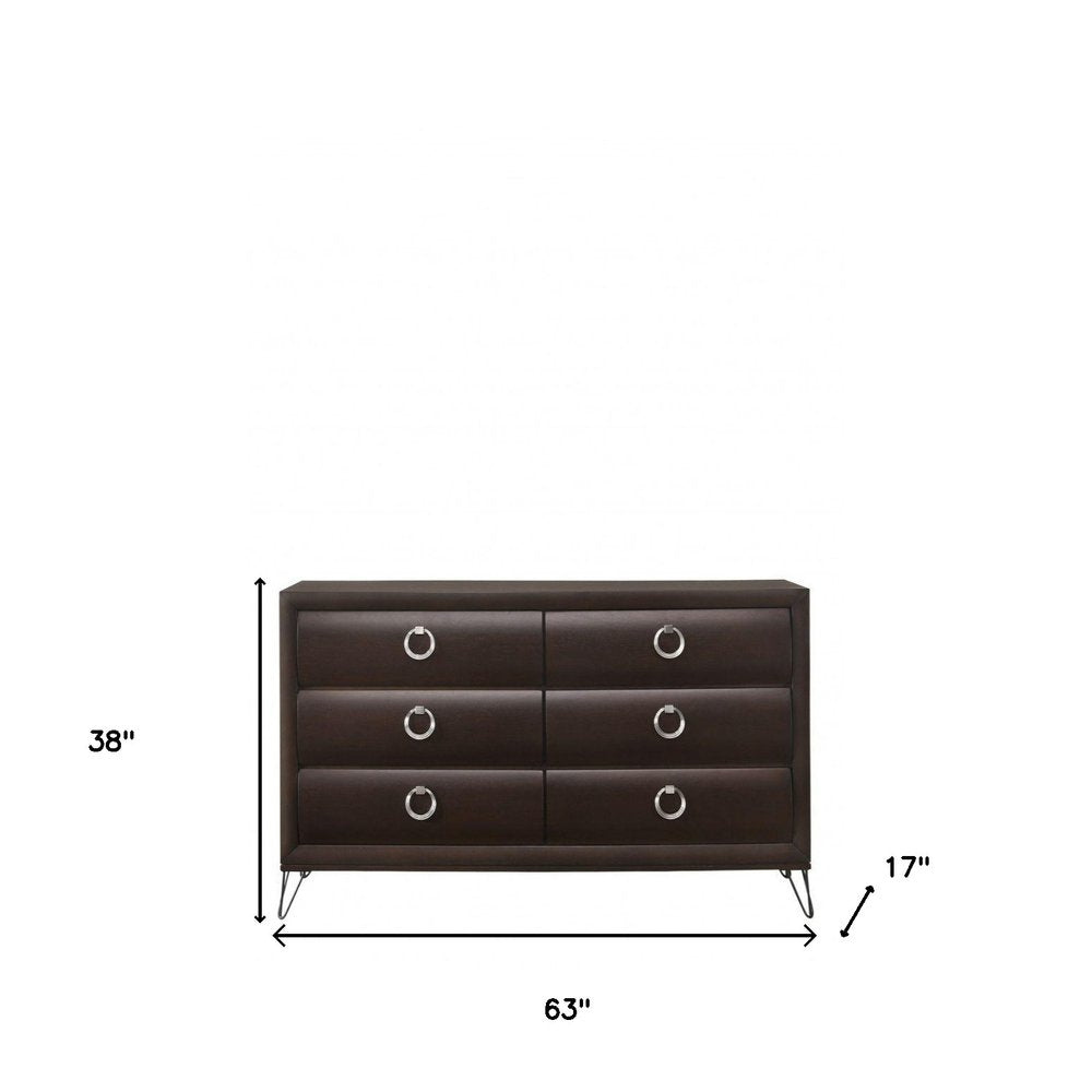 Merlot Solid and Manufactured Wood Six Drawer Double Dresser - 63-inch