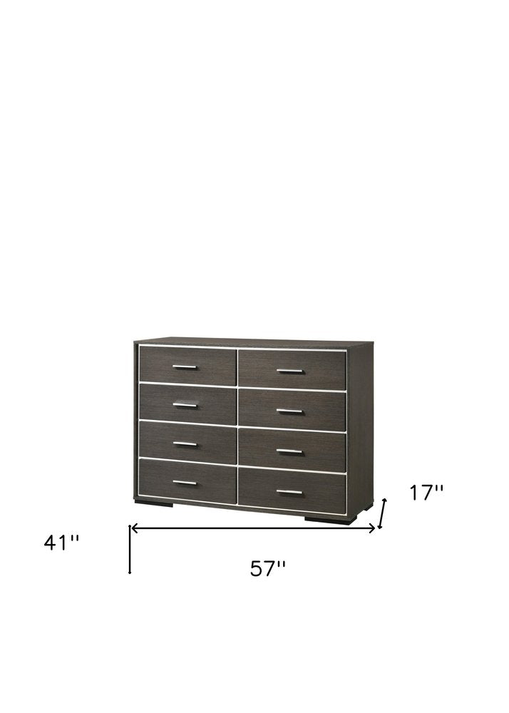 Gray Solid and Manufactured Wood Eight Drawer Double Dresser - 57-inch