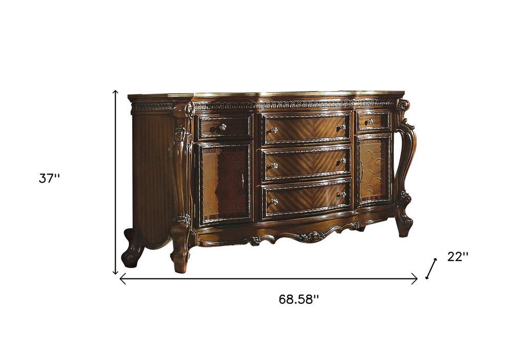 Brown Solid and Manufactured Wood Five Drawer Triple Dresser - 69-inch