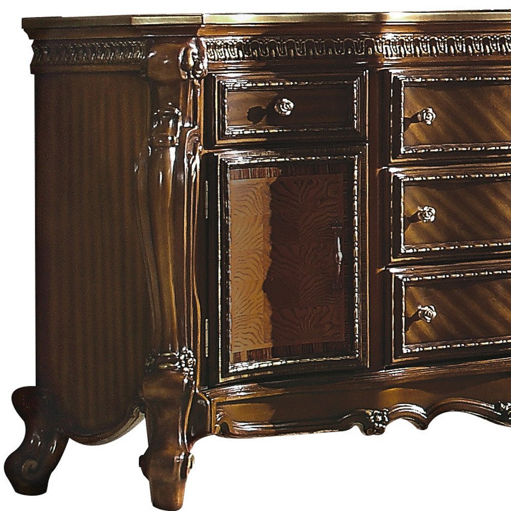 Brown Solid and Manufactured Wood Five Drawer Triple Dresser - 69-inch