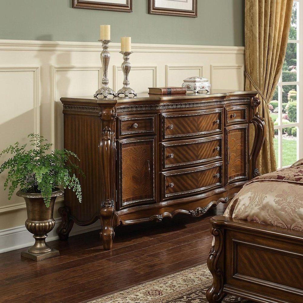 Brown Solid and Manufactured Wood Five Drawer Triple Dresser - 69-inch