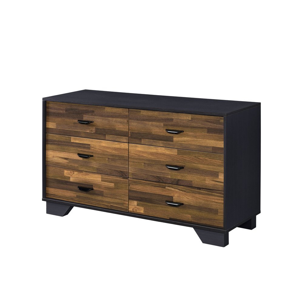 Walnut Black and Finish Manufactured Wood Six Drawer Double Dresser - 47-inch