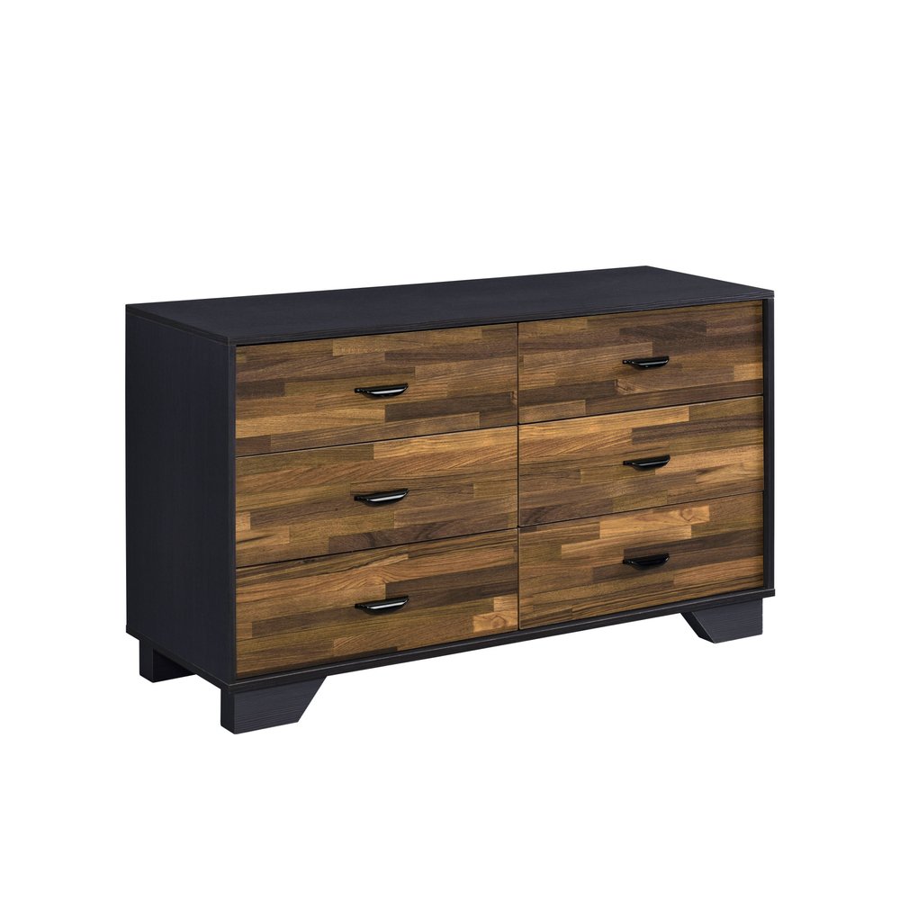 Walnut Black and Finish Manufactured Wood Six Drawer Double Dresser - 47-inch