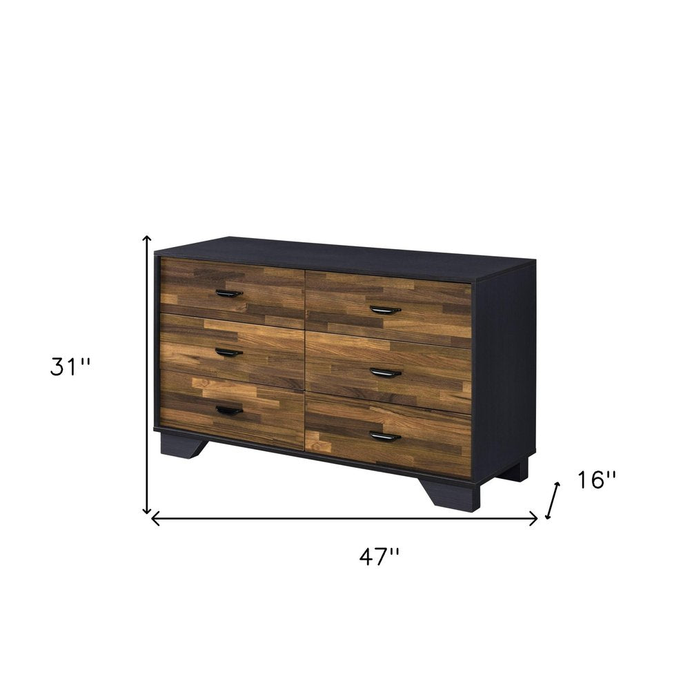 Walnut Black and Finish Manufactured Wood Six Drawer Double Dresser - 47-inch