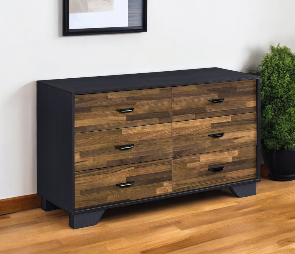 Walnut Black and Finish Manufactured Wood Six Drawer Double Dresser - 47-inch
