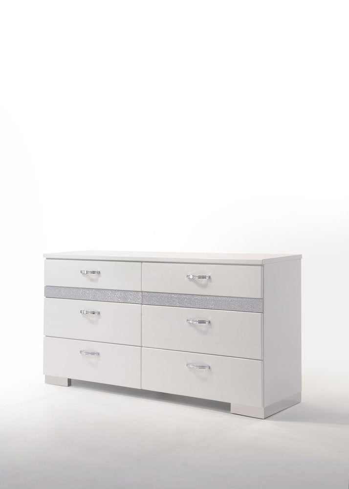 White High Gloss Manufactured Wood Eight Drawer Double Dresser - 63-inch