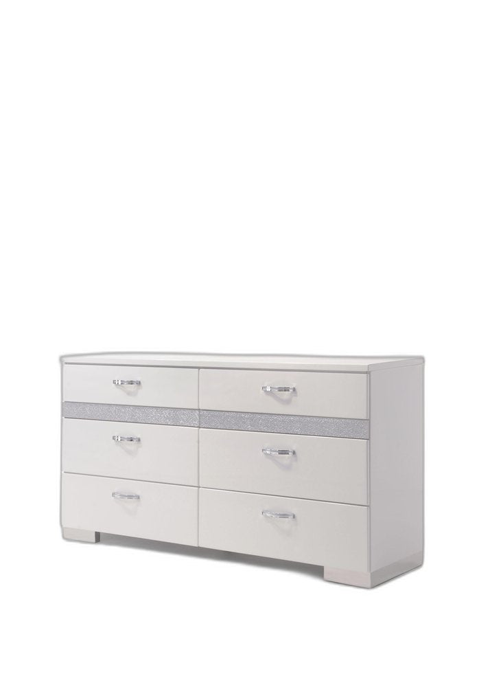 White High Gloss Manufactured Wood Eight Drawer Double Dresser - 63-inch