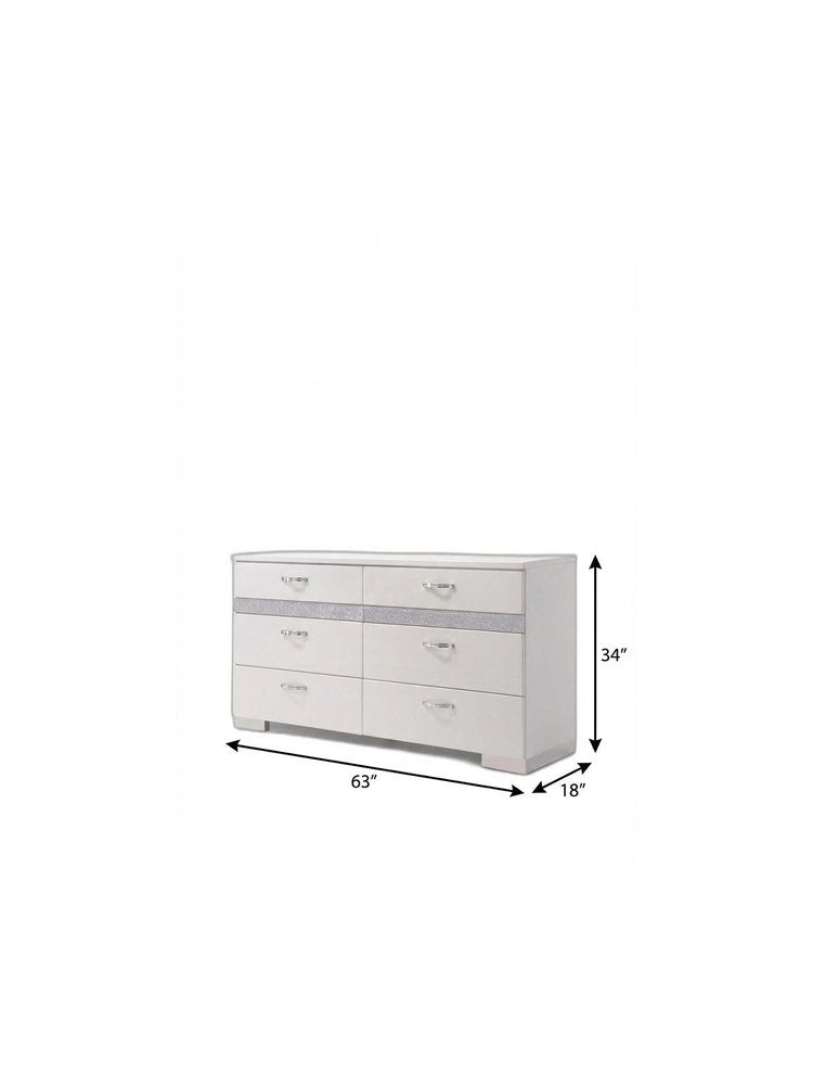 White High Gloss Manufactured Wood Eight Drawer Double Dresser - 63-inch