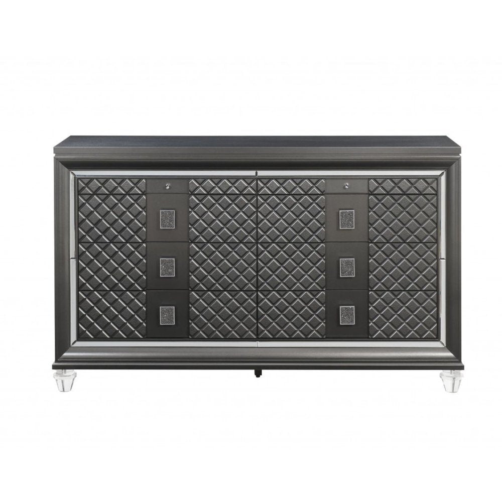 Gray Solid and Manufactured Wood Eight Drawer Double Dresser - 65-inch