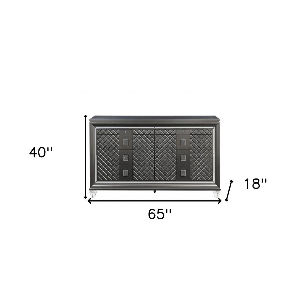 Gray Solid and Manufactured Wood Eight Drawer Double Dresser - 65-inch