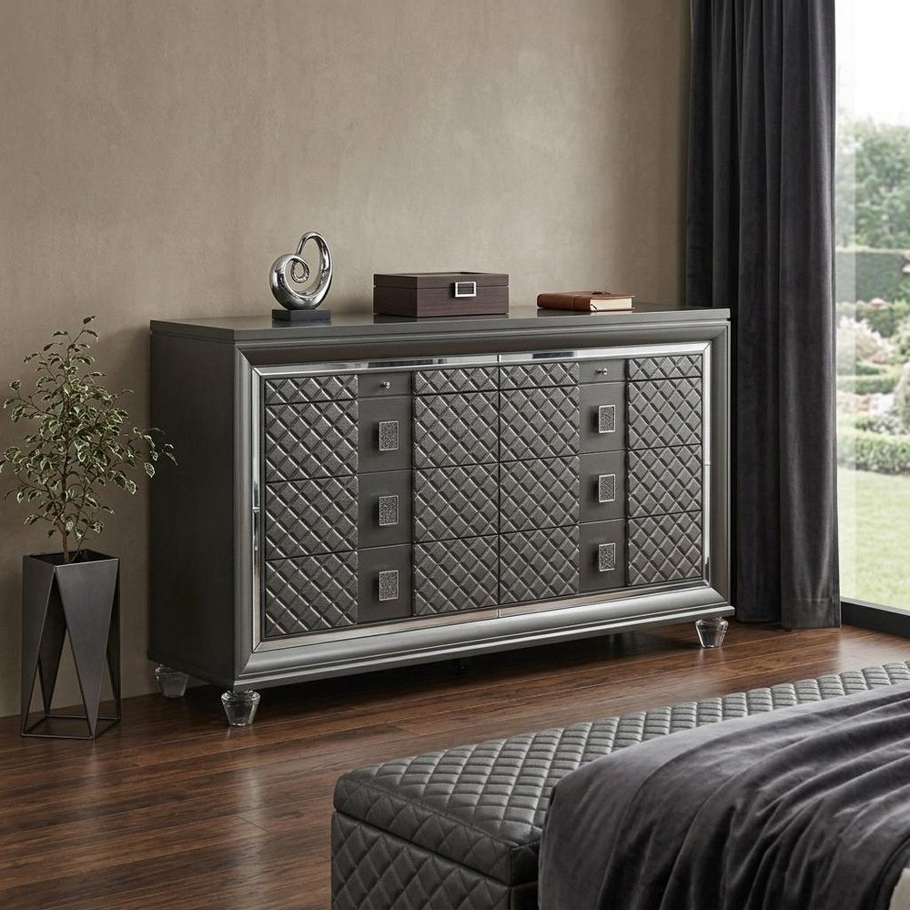 Gray Solid and Manufactured Wood Eight Drawer Double Dresser - 65-inch