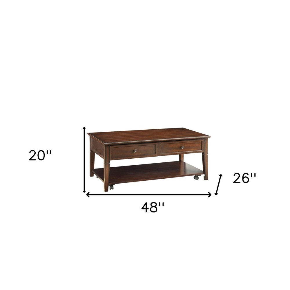 Brown Wood Lift Top Coffee Table with Shelf - 48-inch