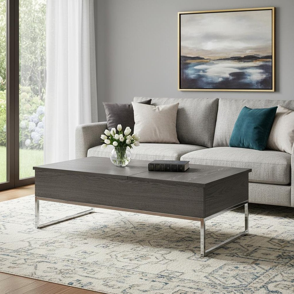 Gray and Silver Wood Lift Top Frame Coffee Table - 47-inch