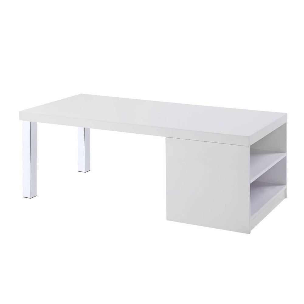 White and Silver Wood and Metal Frame Coffee Table with Shelf