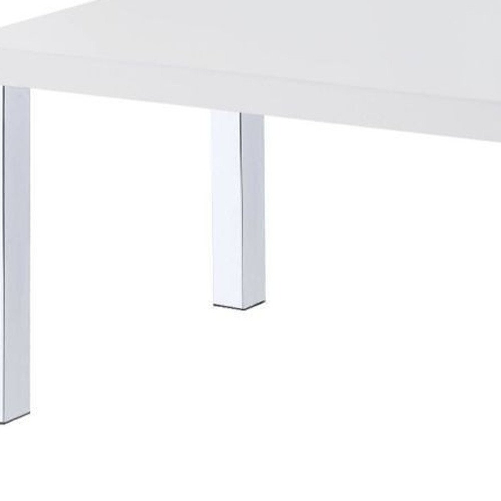 White and Silver Wood and Metal Frame Coffee Table with Shelf