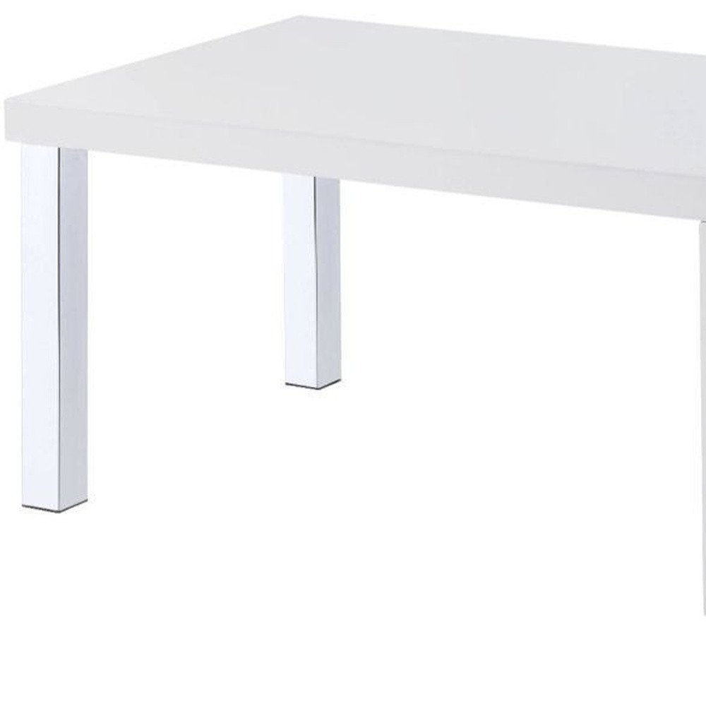 White and Silver Wood and Metal Frame Coffee Table with Shelf