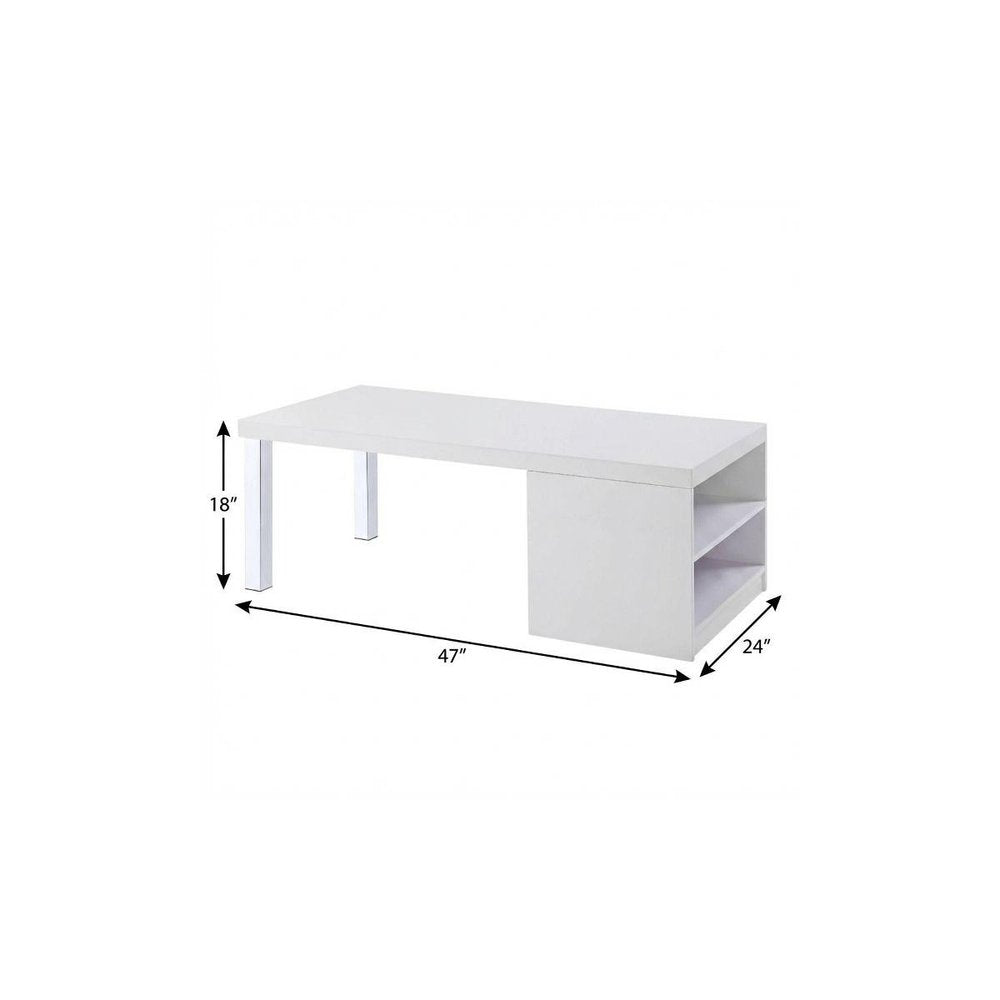 White and Silver Wood and Metal Frame Coffee Table with Shelf