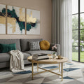 Oak and Gold Wood and Metal Round Sled Coffee Table - 34-inch