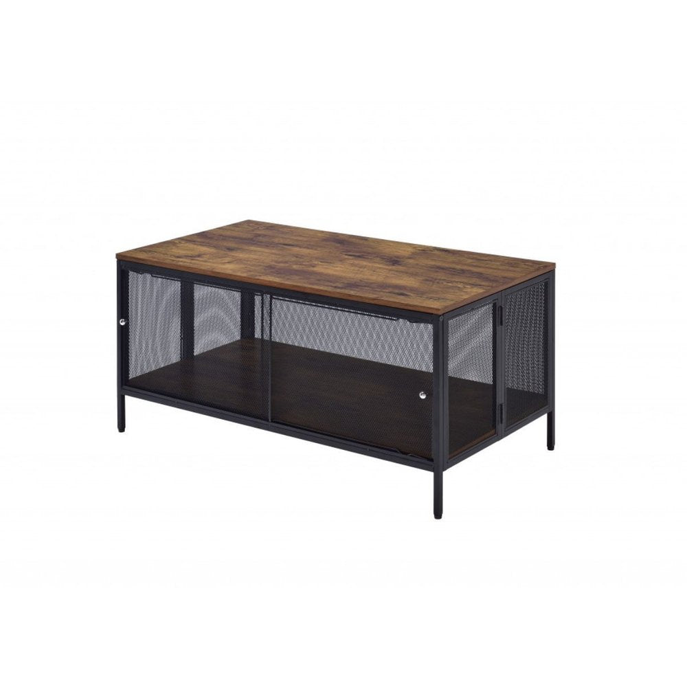 Brown and Black Wood and Metal Frame Coffee Table with Shelf - 41-inch