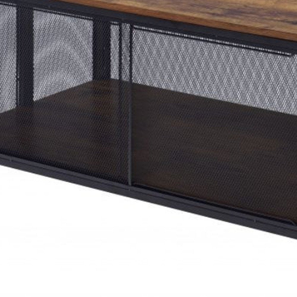 Brown and Black Wood and Metal Frame Coffee Table with Shelf - 41-inch