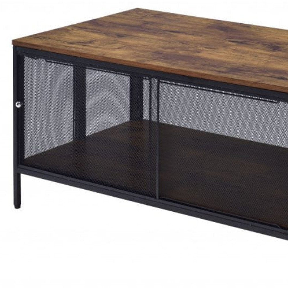 Brown and Black Wood and Metal Frame Coffee Table with Shelf - 41-inch